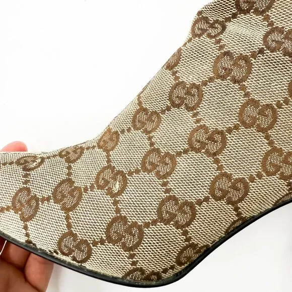 Gucci GG Canvas Ankle Boots Pointed Toe Heels Size 6.5 - Picture 11 of 12
